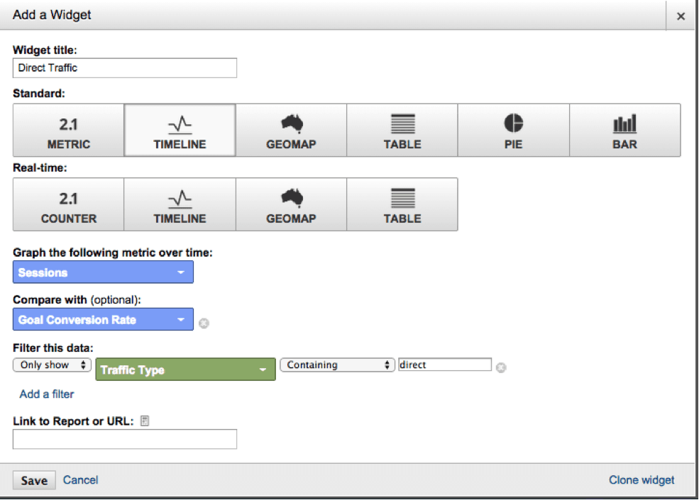 Google Analytics Widget Options