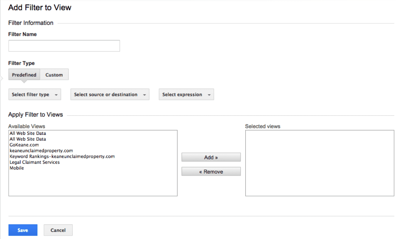 Google Analytics Filter Set Up