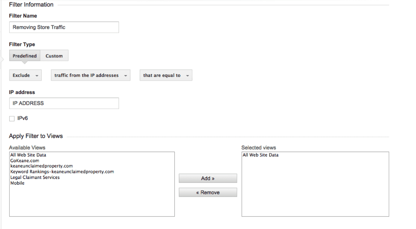 Completed Google Analytics Filter