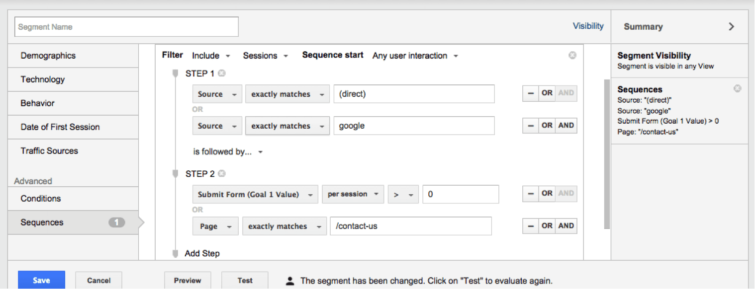 Google Analytics Segments-Sequences