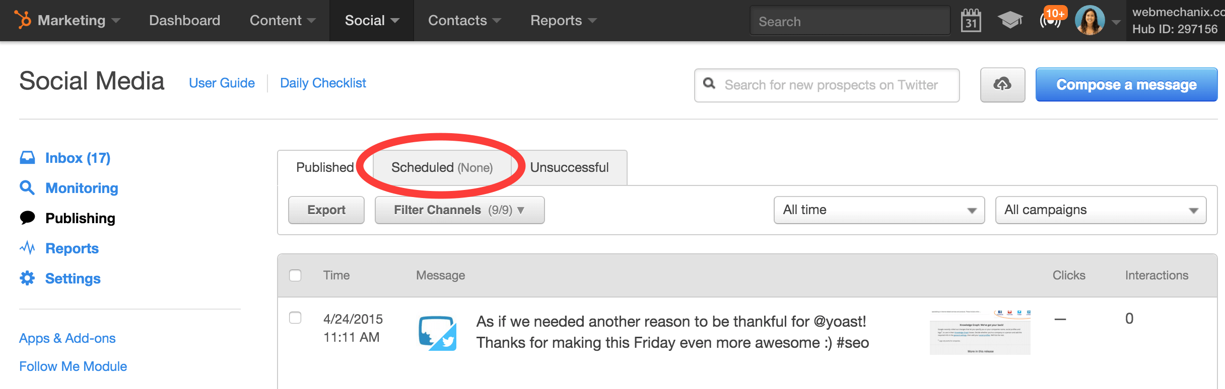 Incorrect Social Media scheduling in Hubspot