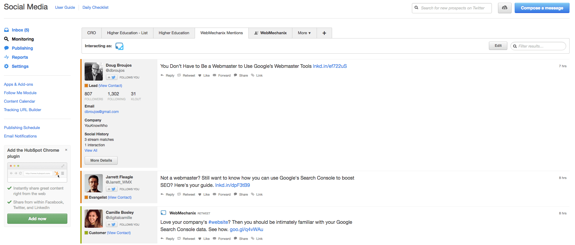 Hubspot Social Media Monitoring