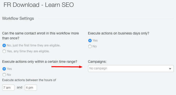 Hubspot campaign assigned to workflow